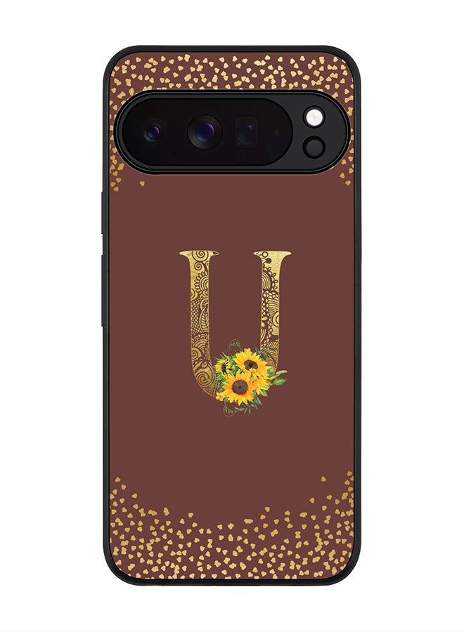 Stylizedd For Google Pixel 10 Pro XL Case,Slim fit Camera Protection, Shockproof Thin Phone cover  - Custom Floral Monogram - U  (Brown ) - Image 1